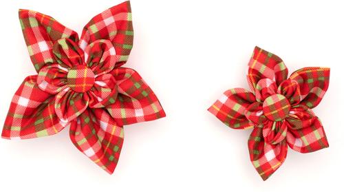 Show full view: The Worthy Dog Christmas Holiday Plaid Flower Dog Collar Accessory, Small slide 2 of 4