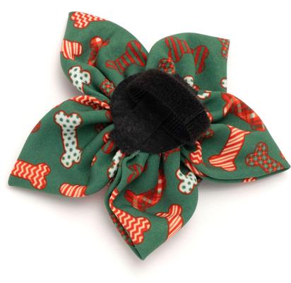 Show full view: The Worthy Dog Christmas Festive Bones Flower Dog Collar Accessory, Small slide 4 of 4
