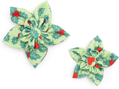 Show full view: The Worthy Dog Christmas Holly Flower Dog Collar Accessory, Small slide 2 of 4