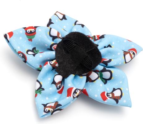 Show full view: The Worthy Dog Christmas Penguins Flower Dog Collar Accessory, Small slide 3 of 3