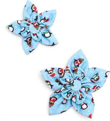 Show full view: The Worthy Dog Christmas Penguins Flower Dog Collar Accessory, Small slide 2 of 3