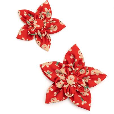 Show full view: The Worthy Dog Christmas Gingerbread Bones Flower Dog Collar Accessory, Large slide 2 of 3