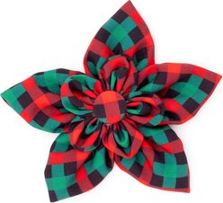 The Worthy Dog Christmas Holiday Check Flower Dog Collar Accessory, Large