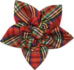 The Worthy Dog Christmas Red Lurex Plaid Flower Dog Collar Accessory, Small