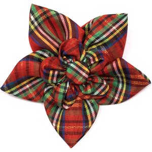 The Worthy Dog Christmas Red Lurex Plaid Flower Dog Collar Accessory, Small