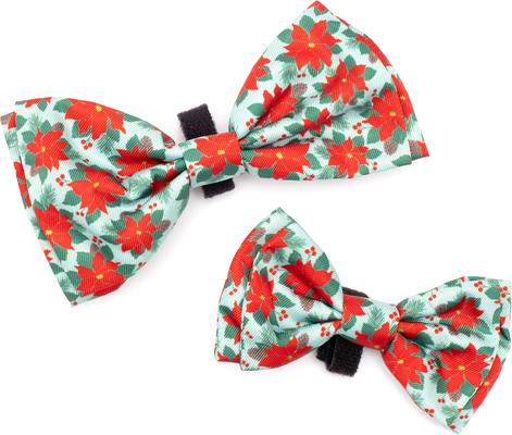 Show full view: The Worthy Dog Christmas Poinsettias Dog Bow Tie, Small slide 2 of 3