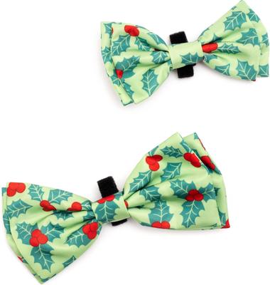 Show full view: The Worthy Dog Christmas Holly Dog Bow Tie, Large slide 2 of 3