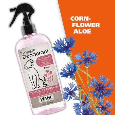 Show full view: Wahl Cornflower Scented Puppy & Dog Deodorant Spray, Clear/Pink, 8-fl oz bottle slide 6 of 7
