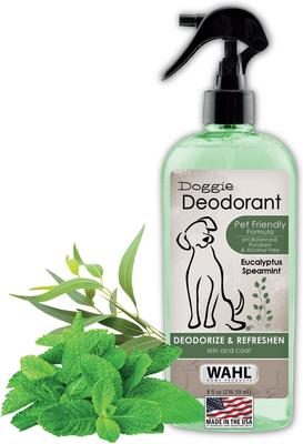 Show full view: Wahl Eucalyptus & Spearmint Scented Dog Deodorant Spray, Clear/Dark Green, 8-fl oz bottle slide 3 of 8