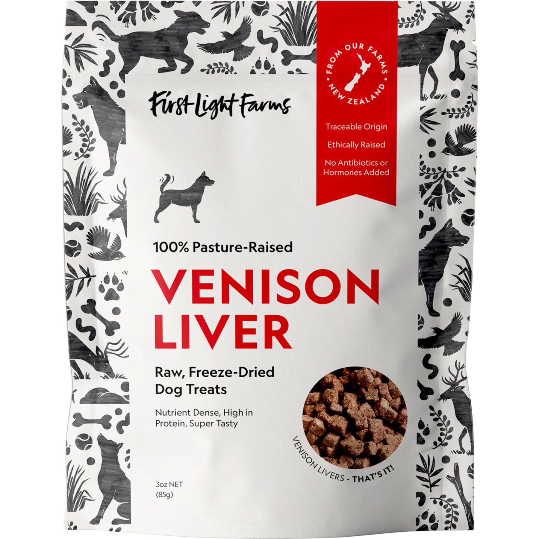 First Light Farms Venison Liver 100% Pasture Raised Grain-Free Raw Freeze-Dried Dog Treats, 3-oz bag
