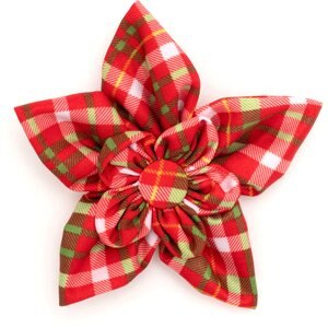 The Worthy Dog Christmas Holiday Plaid Flower Dog Collar Accessory, Small