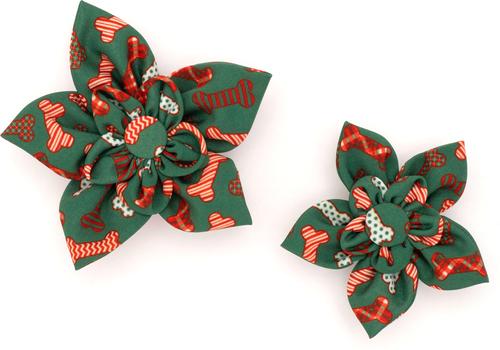 Show full view: The Worthy Dog Christmas Festive Bones Flower Dog Collar Accessory, Small slide 2 of 4