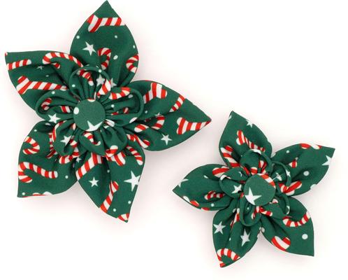 Show full view: The Worthy Dog Christmas Candy Cane Flower Dog Collar Accessory, Small slide 2 of 4