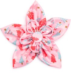 The Worthy Dog Christmas Holiday Trees Flower Dog Collar Accessory, Pink, Large
