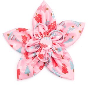 The Worthy Dog Christmas Holiday Trees Flower Dog Collar Accessory, Pink, Small