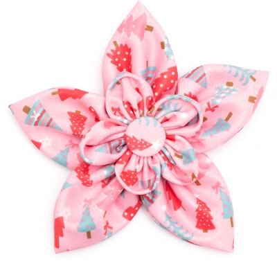 The Worthy Dog The Worthy Dog Christmas Holiday Trees Flower Dog Collar Accessory, Pink, Large