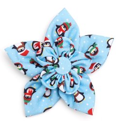 The Worthy Dog Christmas Penguins Flower Dog Collar Accessory, Large