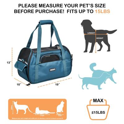 Show full view: Jespet Soft-Sided Dog & Cat Carrier Bag, Teal Blue, 19-in slide 2 of 9