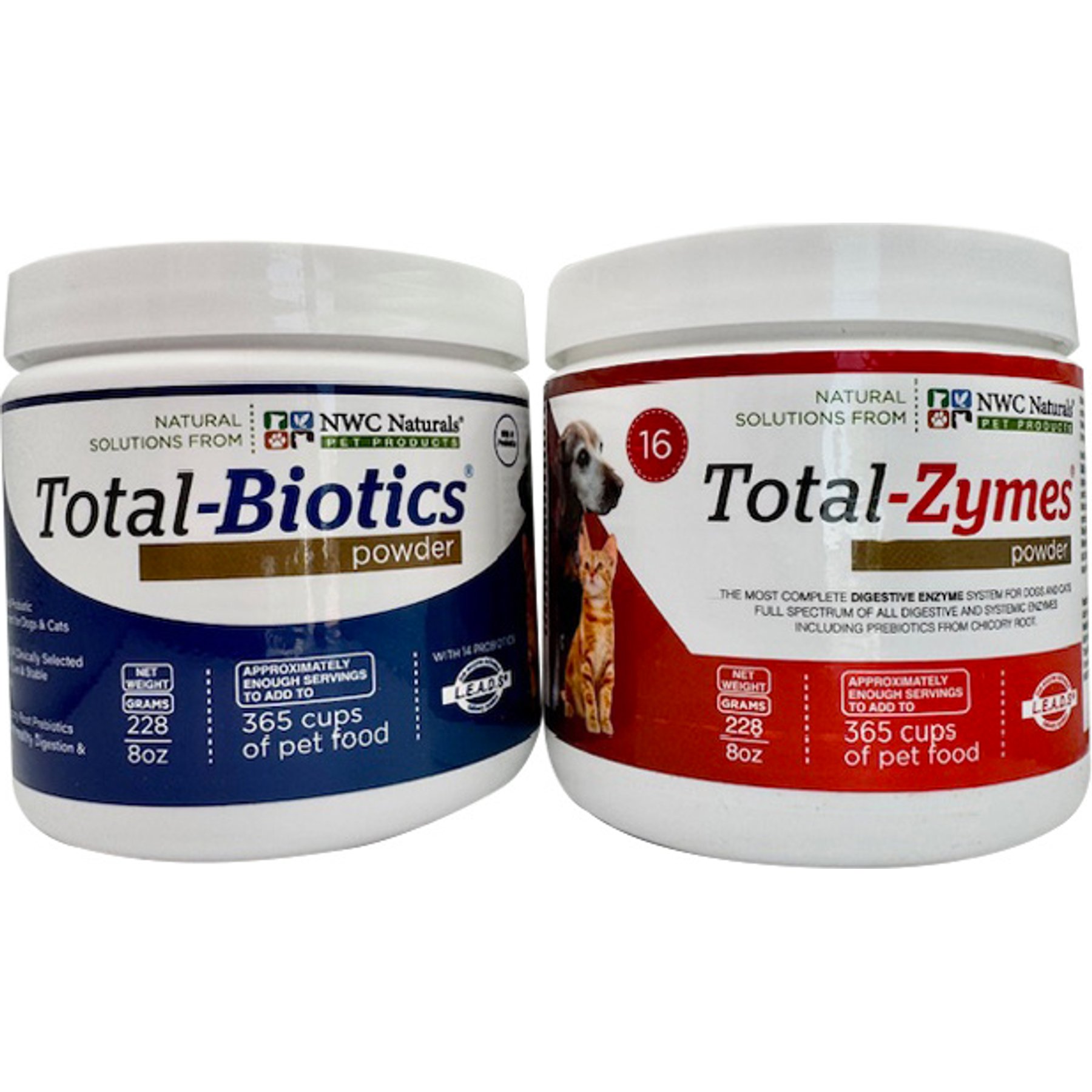 NWC Naturals Total-Digestion Digestive Enzymes & Probiotics Dog & Cat Powder Supplement Twin Pack, 8-oz jars