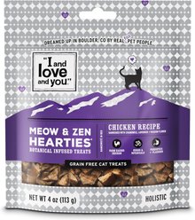 I and Love and You Meow and Zen Hearties Chicken Recipe Cat Treats, 4-oz bag