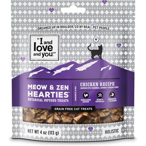 I and Love and You Meow and Zen Hearties Chicken Recipe Cat Treats, 4-oz bag