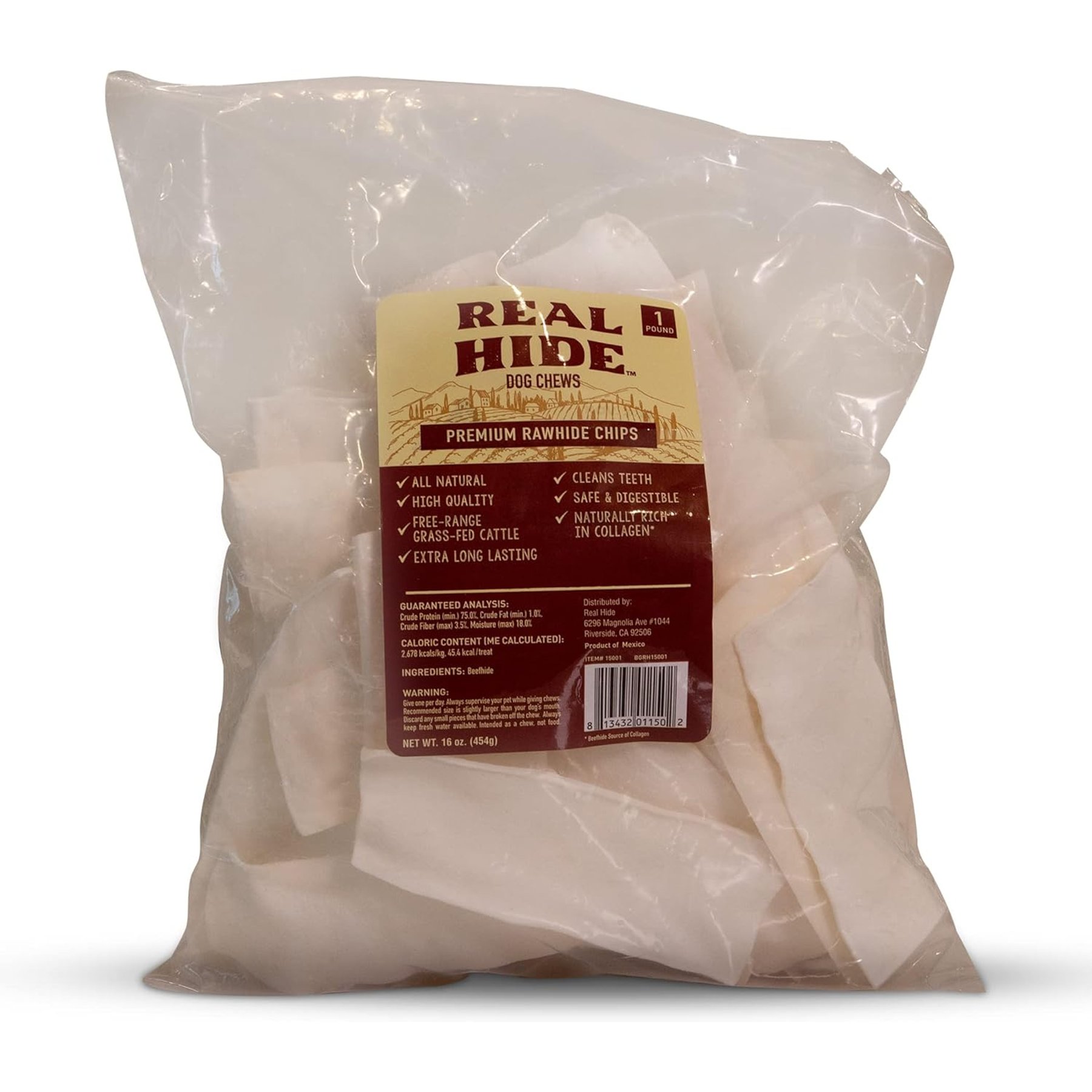 Real Hide Chips Beef Rawhide Dog Chews, 1-lb bag