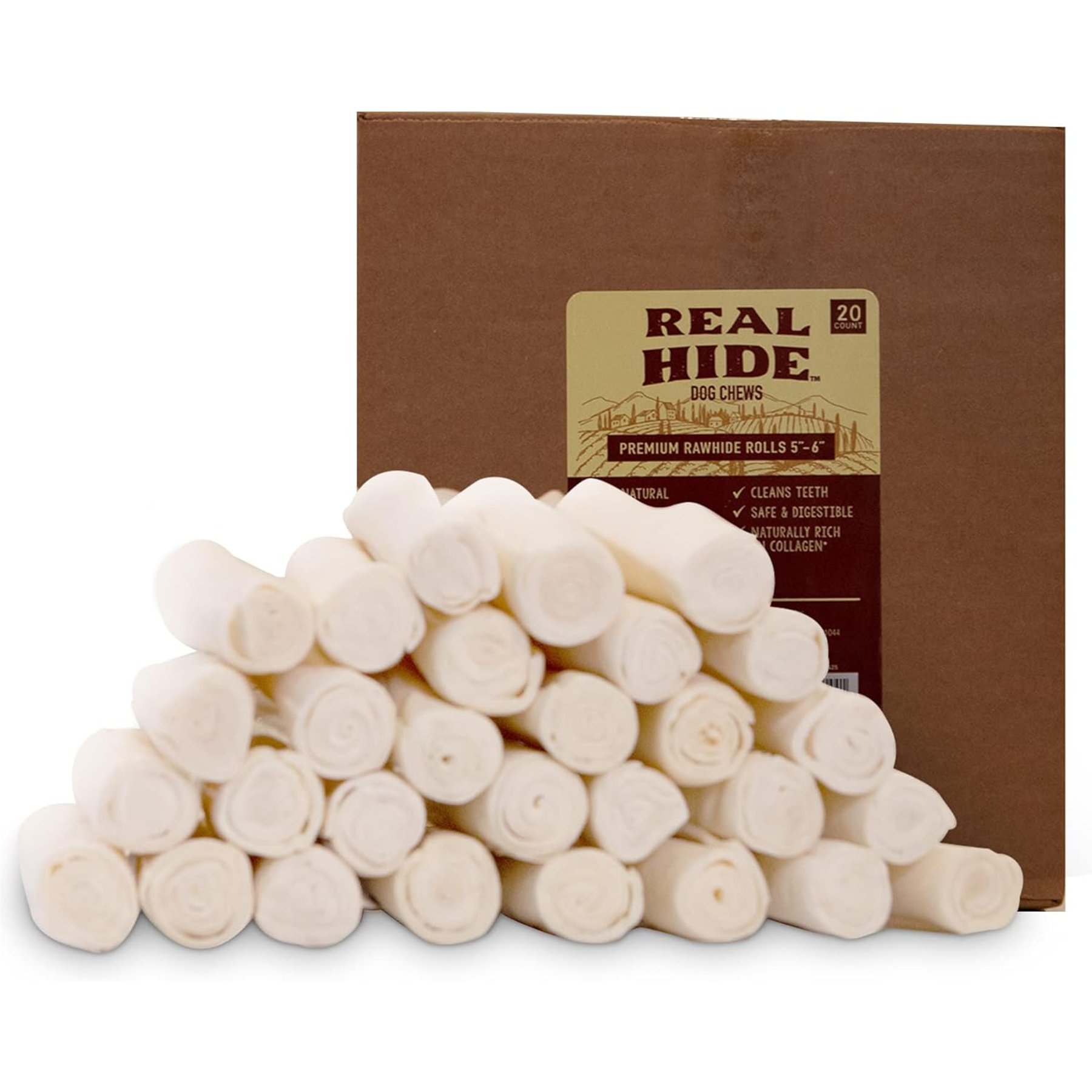 Real Hide Rolls 9 to 10-in Beef Rawhide Dog Chews, 20 count