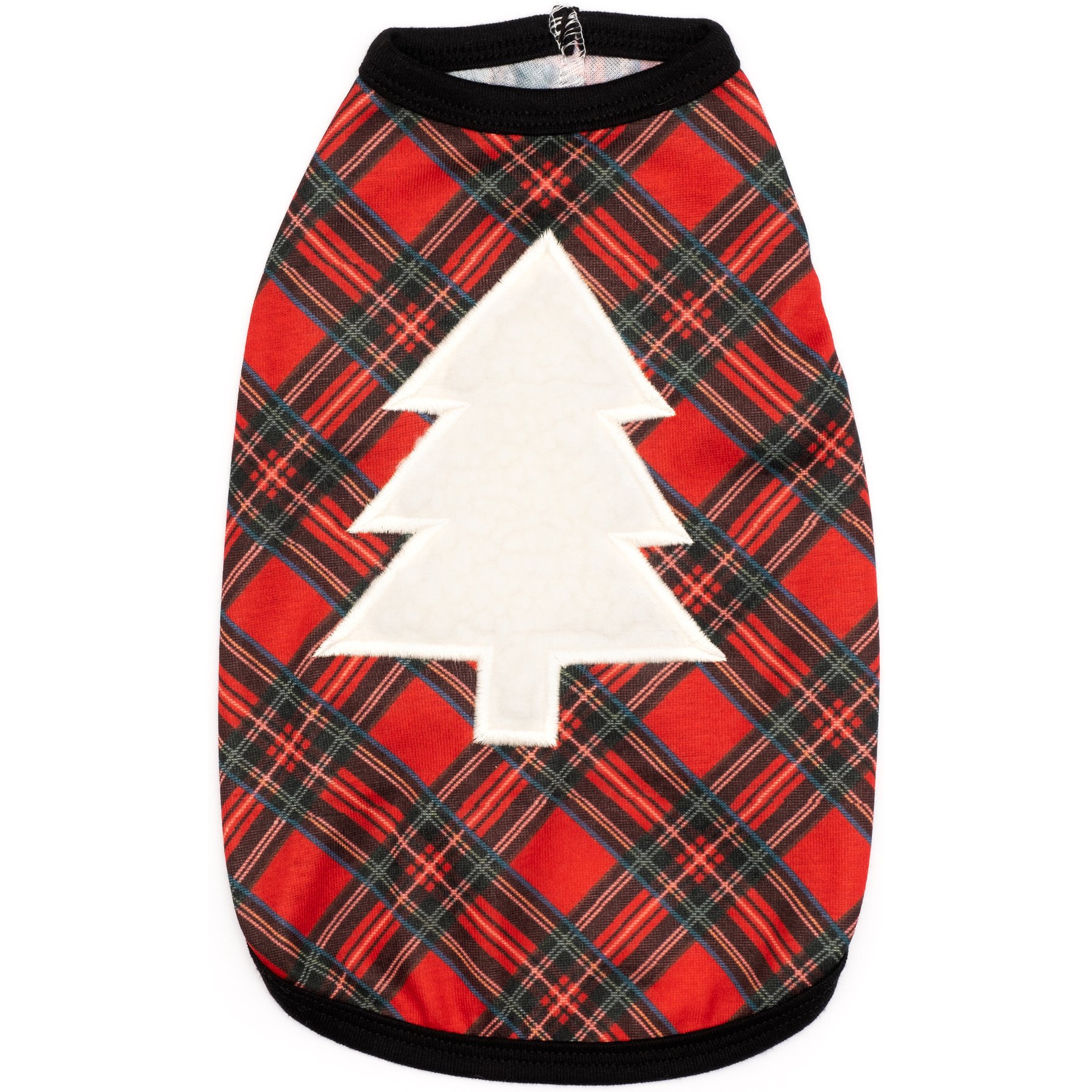 The Worthy Dog Christmas Stewart Plaid Tree Tee Dog Shirt, X-Large