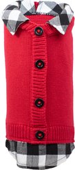 The Worthy Dog Two-Fer Red/Buffalo Cardigan Dog Sweater, X-Large