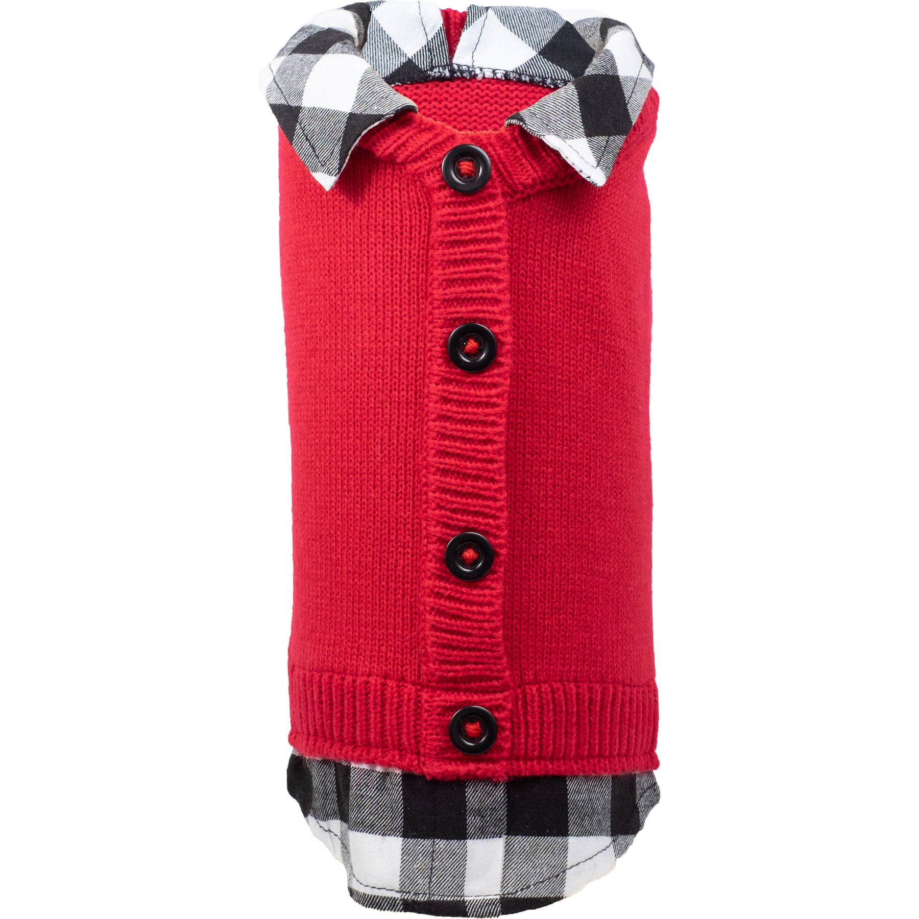The Worthy Dog Christmas Two-Fer Red/Buffalo Cardigan Dog Sweater, Medium