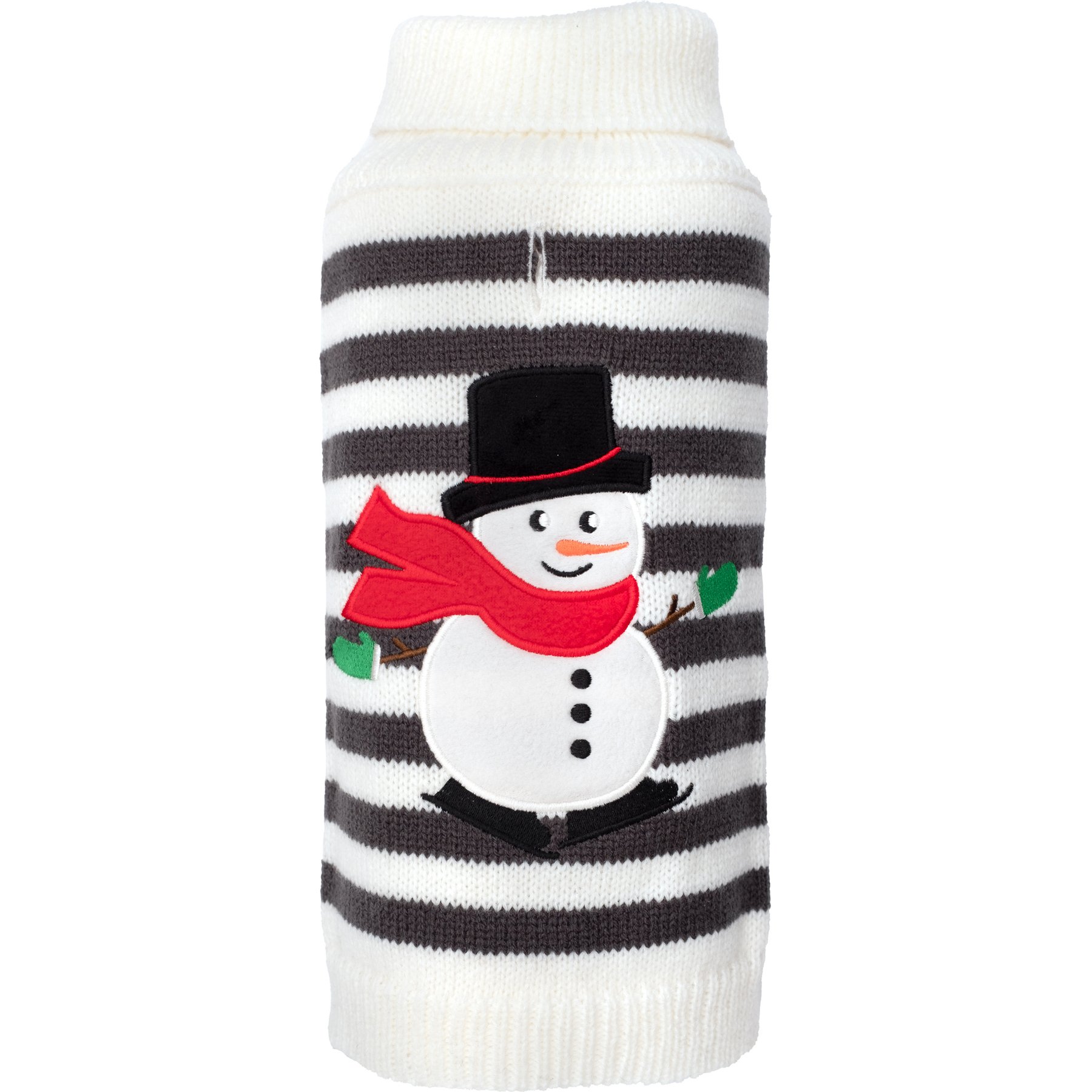 The Worthy Dog Christmas Stripe Snowman Dog Sweater, Large