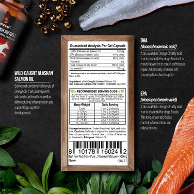 Show full view: Best Paw Nutrition Wild Salmon 500-mg Softgels Skin & Coat Supplement for Small Dogs & Cats, 60 count slide 3 of 10