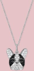 Scamper & Co Black French Bulldog Face Sterling Silver Pendant Necklace
