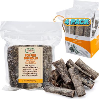 Show full view: Amzey Cod Fish Skin Rolls High Protein Freeze-Dried Dog Treats, 1.94-lb box, 4 resealable bag slide 1 of 10