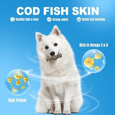 Show full view: Amzey Cod Fish Skin Rolls High Protein Freeze-Dried Dog Treats, 1.94-lb box, 4 resealable bag slide 3 of 10