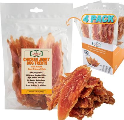 Show full view: Amzey Canine Chews Chicken Grain-Free Jerky Dog Treats, 1.83-lb box, 4 resealable bag slide 1 of 6