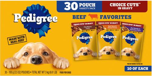 Show full view: Pedigree Choice Variety Pack Cuts in Gravy Adult Beef Flavor Dog Wet Food, 3.5-oz pouch, 30 count slide 3 of 10
