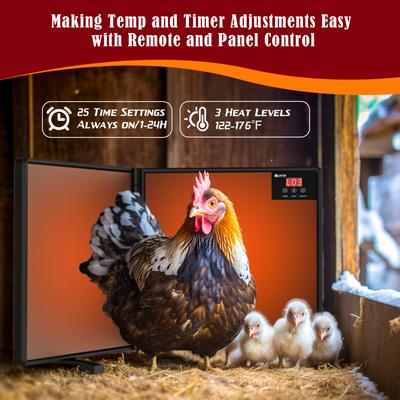 Show full view: PetNF Winter Large Panel Foldable Radiant Chicken Coop Heater with Remote Control, Adjustable Time & Temperature, 180-watt slide 6 of 8