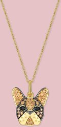 Scamper & Co French Bulldog Face Gold Plated Bronze Pendant Necklace