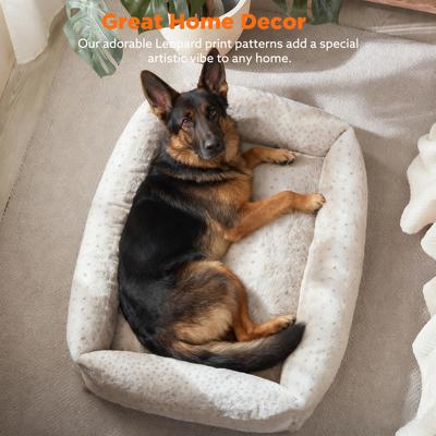 Show full view: JOEJOY Rabbit Fur Leopard Print Dog & Cat Bed with Anti-Slip Bottom & Removable Cover, White, Small slide 3 of 8