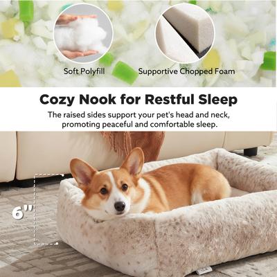 Show full view: JOEJOY Rabbit Fur Leopard Print Dog & Cat Bed with Anti-Slip Bottom & Removable Cover, White, Small slide 5 of 8