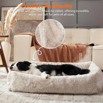 Show full view: JOEJOY Rabbit Fur Leopard Print Dog & Cat Bed with Anti-Slip Bottom & Removable Cover, White, Small slide 4 of 8