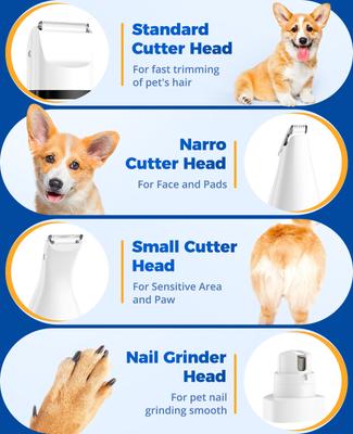 Show full view: OneIsAll N12 4-in-1 Cordless Low Noise Paw Trimmer & Rechargeable Quiet Dog Grooming Kit with 2-Speed Clippers, White slide 3 of 11