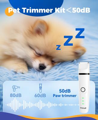 Show full view: OneIsAll N12 4-in-1 Cordless Low Noise Paw Trimmer & Rechargeable Quiet Dog Grooming Kit with 2-Speed Clippers, White slide 4 of 11