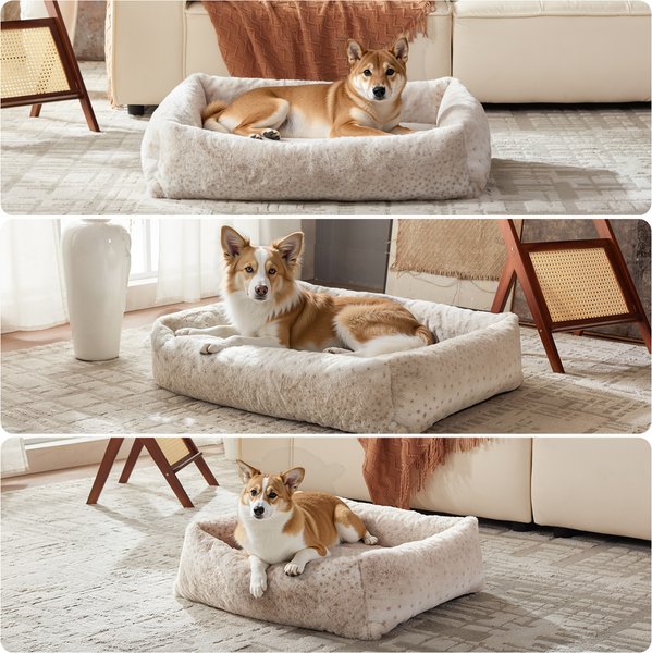 Show full view: JOEJOY Rabbit Fur Leopard Print Dog & Cat Bed with Anti-Slip Bottom & Removable Cover, White, Medium slide 2 of 7