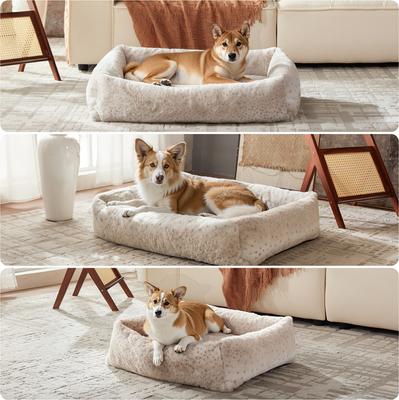 Show full view: JOEJOY Rabbit Fur Leopard Print Dog & Cat Bed with Anti-Slip Bottom & Removable Cover, White, Small slide 2 of 8