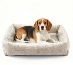 JOEJOY Rabbit Fur Leopard Print Dog & Cat Bed with Anti-Slip Bottom & Removable Cover, Beige, Large