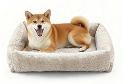 JOEJOY Rabbit Fur Leopard Print Dog & Cat Bed with Anti-Slip Bottom & Removable Cover, White, Large