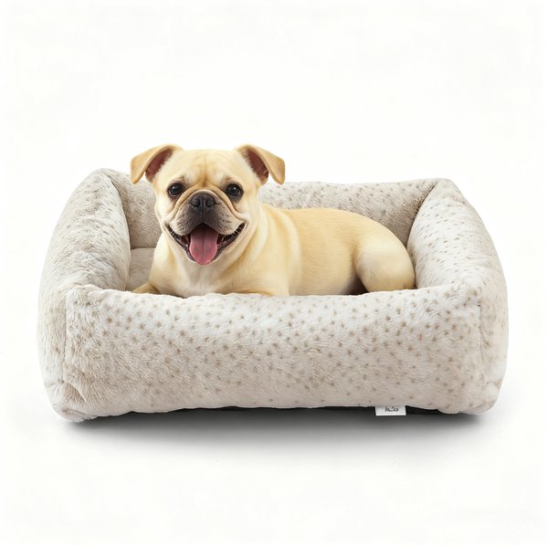 Show full view: JOEJOY Rabbit Fur Leopard Print Dog & Cat Bed with Anti-Slip Bottom & Removable Cover, White, Medium slide 1 of 7