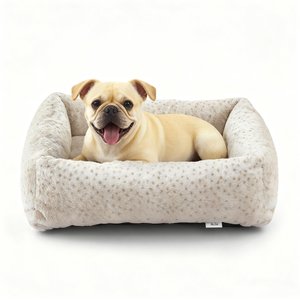 JOEJOY Rabbit Fur Leopard Print Dog & Cat Bed with Anti-Slip Bottom & Removable Cover, White, Medium